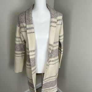 Athleta Wool/Cashmere Cream and Gray Striped Cardigan